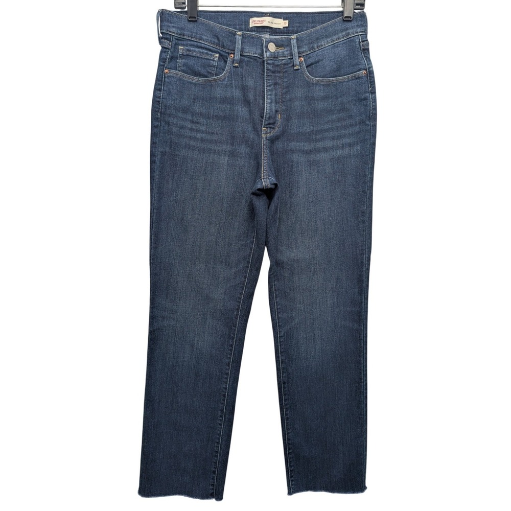 Signature by Levi Strauss Women 10 Dark Wash Mid Rise Straight Raw Hem Jeans